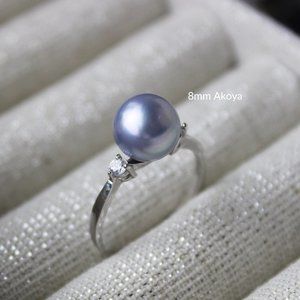 Large Akoya 8mm Pearl Ring Sterling Silver